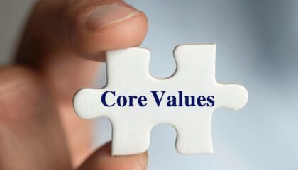 Core values sign on a puzzle piece