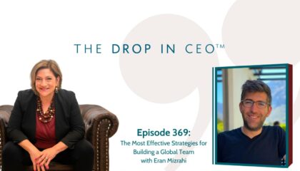 Blog DROP in CEO podcast flyer with a photo of Eran and Deborah (3)