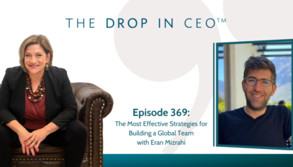DROP in CEO podcast flyer with a photo of Eran and Deborah