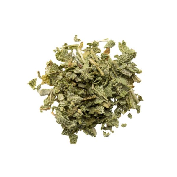 Dry crushed green sage leaves