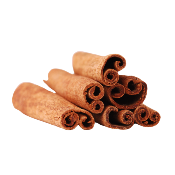 Six cinnamon sticks displayed in a tower