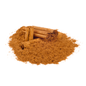 Brown cinnamon powder with cinnamon sticks on top