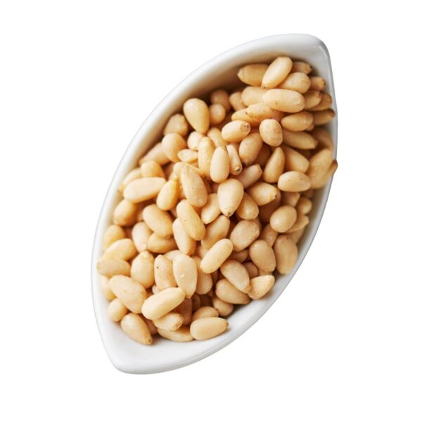 Pine nuts in a white bowl