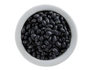 Black beans in a white bowl