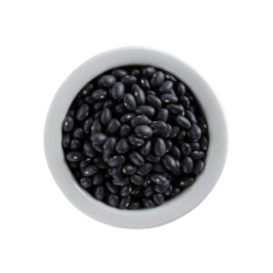 Black beans in a white bowl
