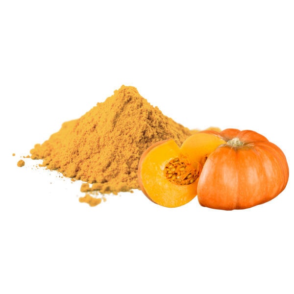 Orange powder in a heap beside a pumpkin.