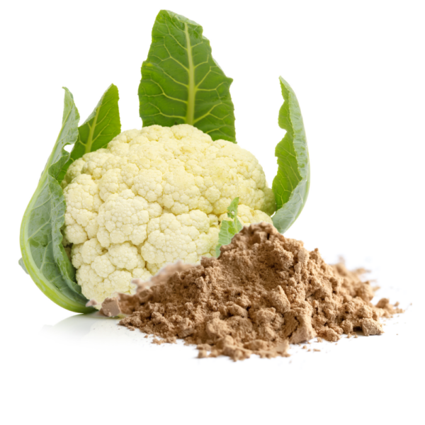 A head of cauliflower beside a brown powder.