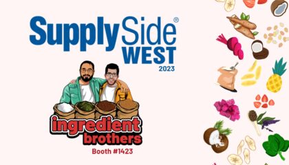 SupplySide West logo plus Ingredient Brothers Logo and the Booth Number