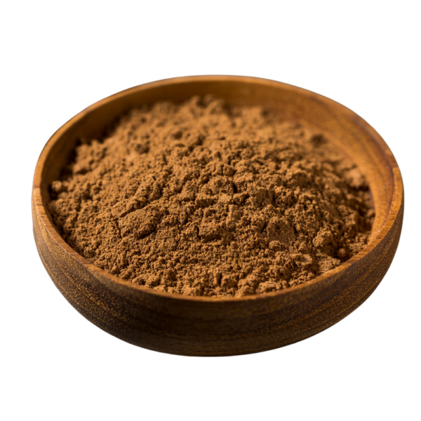 Brown powder in a wooden bowl.
