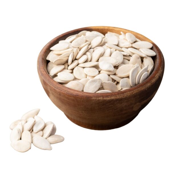 White seeds in a wooden bowl