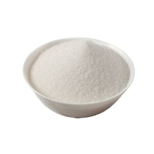 White sugar-like substance in a white bowl.
