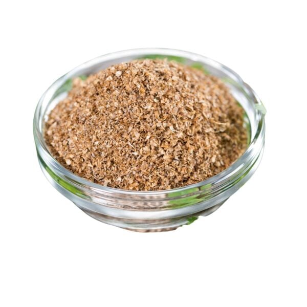 Brown ground powder in a transparent bowl.