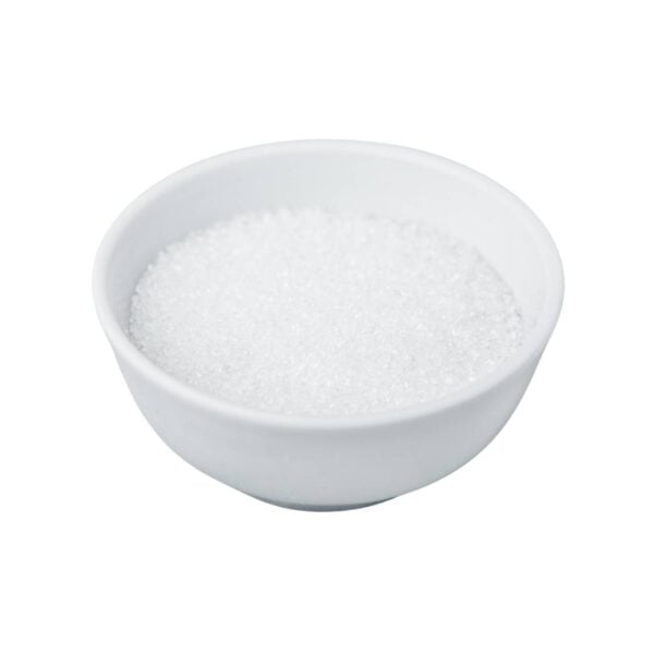 White, small crystals that resemble sugar, in a white bowl.