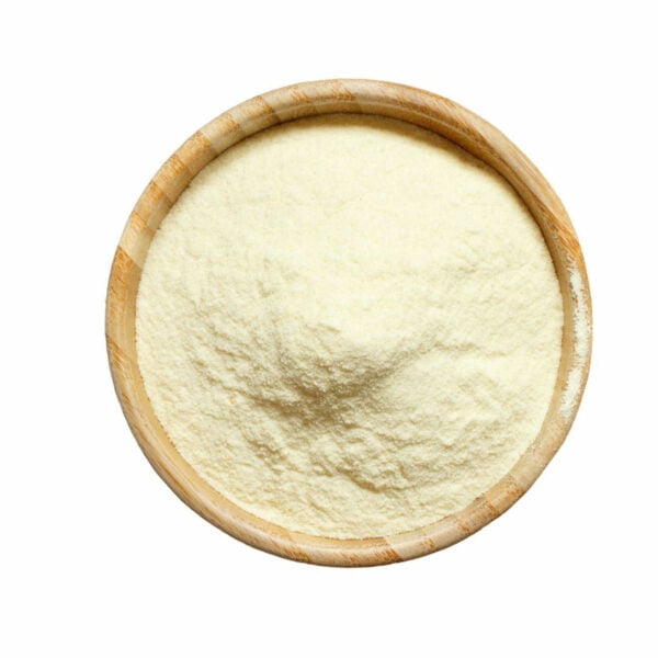 Top view of ivory-colored powder in a bowl.