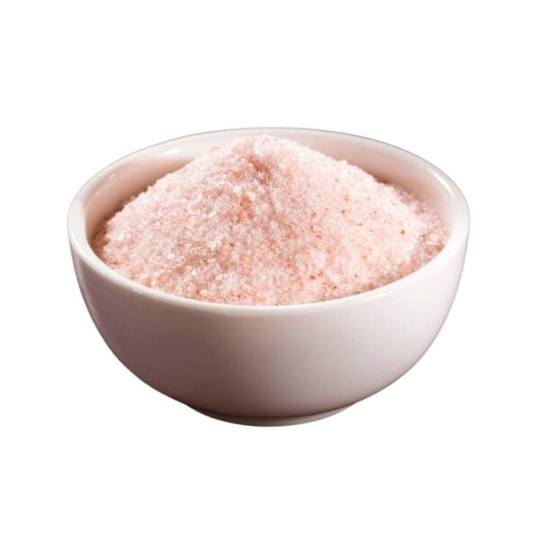 Fine pinkish-white salt in powder for in a bowl.