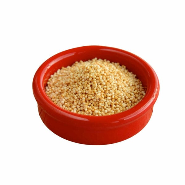 Brownish puffs in a red bowl