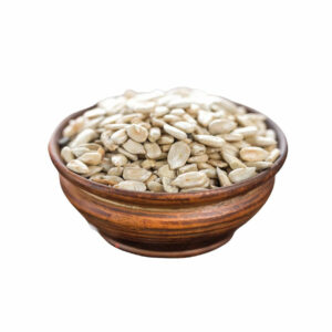 White seeds in a brown bowl