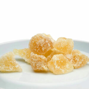 Dried ginger chunks with sugar on them