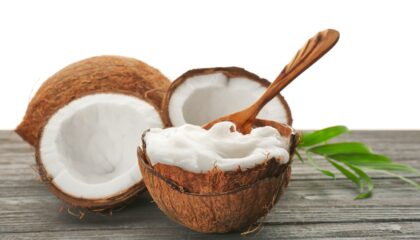 Coconut cream on a coconut nutshell