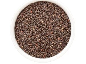Top view of black grains in a bowl.
