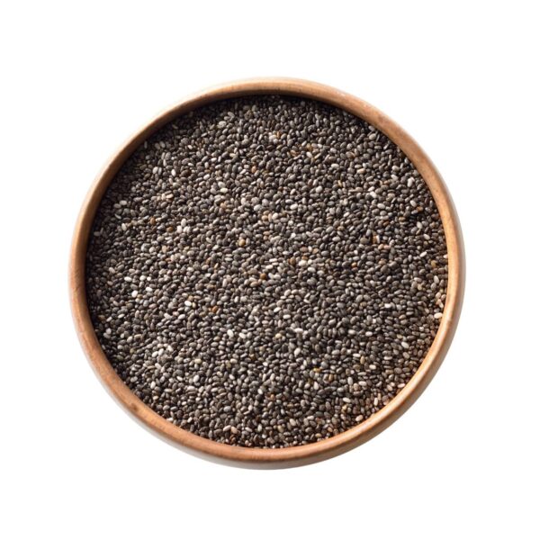 Top View of black Chia seeds in a bowl