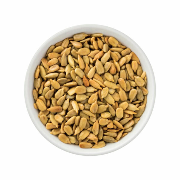 Top view of roasted seeds in a bowl.
