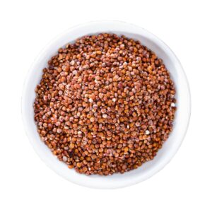 Top view of red quinoa in a bowl.