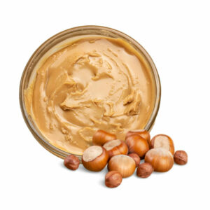 Top view of nut butter in a jar.