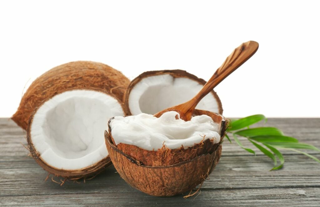 Coconut cream on a coconut nutshell