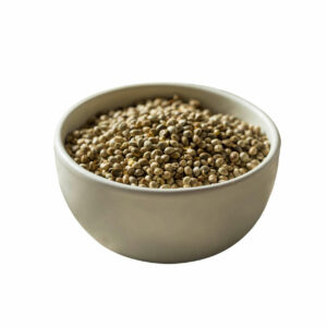 Roasted hemp seeds in a bowl.