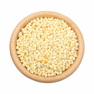 Top view if yellowish grains in a bowl.