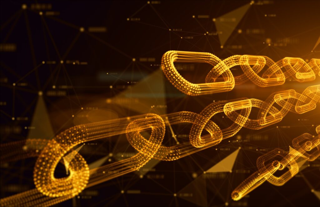 an abstract image of chain links on a dark background