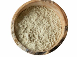 Top view of cream-white powder in a bowl.