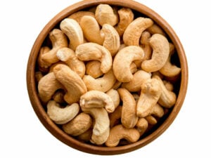 Top view of cashew nuts in a bowl.
