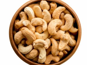 Top view of cashew nuts in a bowl.
